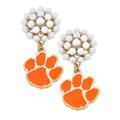 Women's CANVAS Style Clemson Tigers Pearl Cluster Enamel Drop Earrings