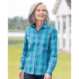 Appleseeds Women's Foxcroft Non-Iron Highlands Plaid Shirt - Blue - 14P - Petite