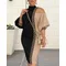 Robe mi-longue découpée à demi-manches lanterne pour femmes, vêtements féminins, col rabattu, initié