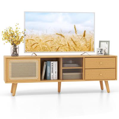 Costway Bamboo TV Stand for TV up to 65 Inch-Natural
