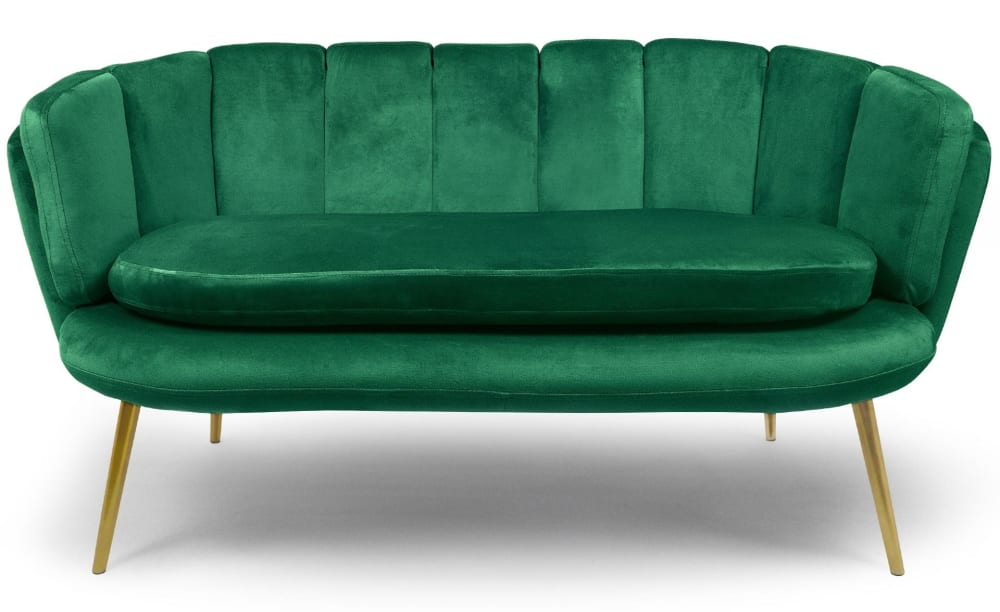 Canapé 2 places arrondi brenda velours vert pieds or