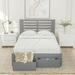 Full Platform Bed w/2 Storage Drawers,Rustic Headboard,Wood Slat, Grey