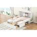 Queen Size Mobile Murphy Bed with Drawer and Little Shelves on Each Side,Storage Platform Bedframe for Home, White