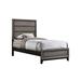 Mela Twin Size Panel Bed, Groove Design, Tapered Legs, Gray and Black