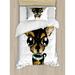 Chihuahua Duvet Cover Set Twin Size Creative Watercolor Style Painting of Big Eyed Dog with Gem Collar Decorative 2 Piece Bedding Set with 1 Pillow Sham Multicolor by Ambesonne