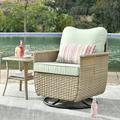 Ovios 2 Pieces Outdoor Patio Furniture Set Wicker Swivel Chair with Storage Box & Green Cushion