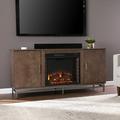 Dibbonly Electric Fireplace with Media Storage in Brown/Matte Silver