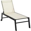 Jiarui Patio Garden Sun Chaise Lounge Chair with 5-Position Backrest 2 Back Wheels & Industrial Design Cream White