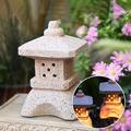 Meitianfacai Solar Pagoda Lantern Garden Statue Indoor/Outdoor Decor for Landscape Balcony Garden Patio Porch Yard Art Ornament Resin Gray Stone Finish