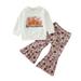 Toddler Kids Girls Outfits Letters Prints Long Sleeves Tops Sweatershirts Pumpkin Prints Bell Bottom Pants 2pcs Set Outfits 3-4T