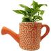 India Meets India Ceramic Planter Watering Can Shaped Indoor Outdoor Planter Handicraft by Awarded Indian Artisan (Orange)