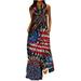 Leesechin Deals Womens Skirts Maxi Dresses Off Shoulder Loose V-Neck Independence Day Printing Dresses Summer Sleeveless Pullover Dress on Clearance