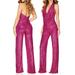 Womens Clubwear Jumpsuits Sparkle Sequin Sleeveless Halter Neck Overalls Sexy Backless Slim Fit Formal Rompers