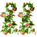 FRCOLOR 2pcs Artificial Vines Morning Glory Hanging Green Plants Silk Garland Home Garden Wall Fence Stairway Outdoor Wedding Hanging Baskets Decor (Red)