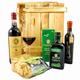 Geschenkbox-24 Geschenkset Siena | Italienischer Geschenkkorb mit Rotwein, Essig, nativem Olivenöl & Holzkiste