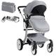 Maxmass Foldable Baby Pushchair, Lightweight Infant Stroller with Adjustable Handle & Canopy, Removable Foot Cover & Mosquito Net, Convertible Seat, Storage Bag, Toddler Buggy for 0-3 Year Old (Grey)