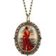 Small Oval Dial Quartz Pocket Watch Necklace Women in Red Dress Pattern Watches Ladies Timepieces Pendant