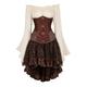 Grebrafan Rockabilly Corset Skirt with Blouse Steampunk 3 piece Underbust Corsets Costume (UK(16-18) 3XL, brown)