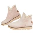 WOFANLULY Women's Ankle Boots Fashion Low Heel Heel Faux Suede Classic Slip On Ankle Boots Warm Fur Lined Walking Boots (Beige, Size 3.5)