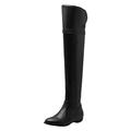 Momolaa Womens Over Knee High Boot SIZE 6.5 Thigh High Boot Low Heel Flat Winter Long Boot Leather Over The Knee Boots Shoe Long Tall Stretch Riding Over The Knee Boots Ladies Office Boots Black
