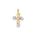 14ct Yellow Gold White Gold and Rose Gold Hawaiian Flower Religious Faith Cross Pendant Necklace Jewelry Gifts for Women