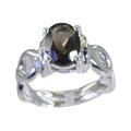 GemsOnClick Natural Silver Smoky Quartz Ring Round Cut Adorable Halo-Setting Jewelry Handmade Size P