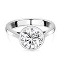 TJC Moissanite Solitaire Ring In Platinum Plated 925 Sterling Silver Engagement Ring for Women Size N Bezel Setting