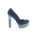 Schutz Heels: Slip On Platform Minimalist Blue Print Shoes - Women's Size 8 - Round Toe