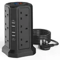 Rallonge de tour de câble de 1,8 M avec emplacements USB avec chargeur rapide USB C de 18 W (5 V/3,1 A), tour d'extension de prise à 12 voies