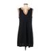 Nina Leonard Casual Dress - Shift V-Neck Sleeveless: Black Print Dresses - Women's Size Large