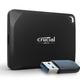 Crucial X10 Pro 1TB Externe SSD Festplatte mit USB-A Adapter, bis zu 2100MB/s Lesen und 2000MB/s Schreiben, Portable Solid State Drive, USB-C 3.2, PC und Mac - CT1000X10PROSSD902