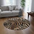 Runder Zebra-Teppich für Wohnzimmer Eleganter Zebra-Print-Design-Teppich für Zebra-Musterliebhaber Animalistic Bodendekor Langlebiger Kreis-Innenteppi