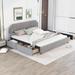 King Upholstery Platform Bed with 4 Storage Drawers, Solid Wood Storage Bedframe w/Nailhead Trim Headboard and Full Wooden Slats