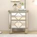 Silver Elegant Mirrored 2-Drawer Side Table with Golden Lines