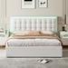 White Nordic Queen Size Tufted Upholstered Platform Bed PU Storage Bed