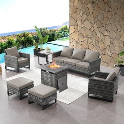 Patio Sofa Chair Set with Propane Fire Pit Table