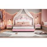 Full size Upholstered Princess Bed With Crown Headboard,Full Size Platform Bed with Headboard and Footboard for Kids, Girls