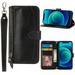 K-Lion for Samsung Galaxy A23 4G Crossbody Case Premium PU Leather Zipper Shockproof Wallet Case Card Slots Full Protection Case Cover with Shoulder & Lanyard Strap for Women Girls Black