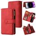 K-Lion for Moto Edge S Retro Classic PU Leather Zipper Card Slots Kickstand Wallet Flip Case Shockproof Full Body Phone Cover with Wrist Strap for Moto Edge S Red