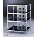 VTI Manufacturing 4 Silver Capspike Silver Poles 4 Black Glass Shelves AV Stand - Silver