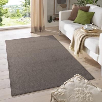 Teppich MY HOME "Kurzflor-Frisee MALAGA 4700 uni meliert", grau (taupe), B:160cm H:10mm L:220cm, Polypropylen, Teppiche, Wohnzimmer, Schlafzimmer, flacher robuster Teppich, Läufer und Rund Image