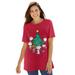 Plus Size Women's Peanuts Short Sleeve Christmas Friends Tee by ellos in Red Peanuts Friends (Size S)