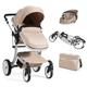 GYMAX Baby Stroller, Foldable Toddler Pushchair with Rain Cover, Mosquito Net, Storage Bag, Adjustable Backrest and Handle, Aluminum Alloy Pram Carriage for 0-3 Years Old Infant Kids (Beige)