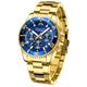 MEGALITH Mens Watch Chronograph Gold - Stainless Steel Watches for Men Waterproof Designer Mens Wrist Watches Dress Luminous Date Analogue Watch Blue Face, Gifts for Men