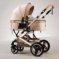LEIYTFE Foldable Baby Stroller Trolley Infant Prams Travel System with Footmuff,Anti-Shock Toddler Pushchair Infant Carriage, Adjustable Canopy (Color : Khaki)