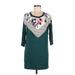 Reborn J Casual Dress - Mini Scoop Neck 3/4 sleeves: Teal Print Dresses - Women's Size Medium