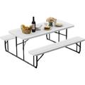 Latitude Run® Gorritz Rectangular 70.9" L x 64" W Outdoor Picnic Table Plastic/Metal in White | 28.7 H x 70.9 W x 64 D in | Wayfair