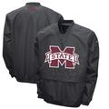 Men's Franchise Club Gray Mississippi State Bulldogs Windshell Big Logo V-Neck Pullover Jacket