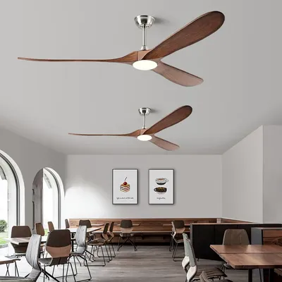 Grand ventilateur de plafond en bois avec lumière LED et contrôle ventilateur de plafond rétro