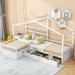 Kids House Bed Twin Platform Beds for 2, L-Shaped Wood Twin House Bed Frame with 3 Storage Drawers for Kids Teens